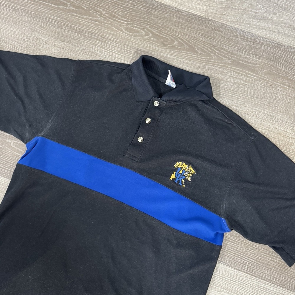 Vintage University Of Kentucky UK Black Blue Russell Athletic Polo Size M‎